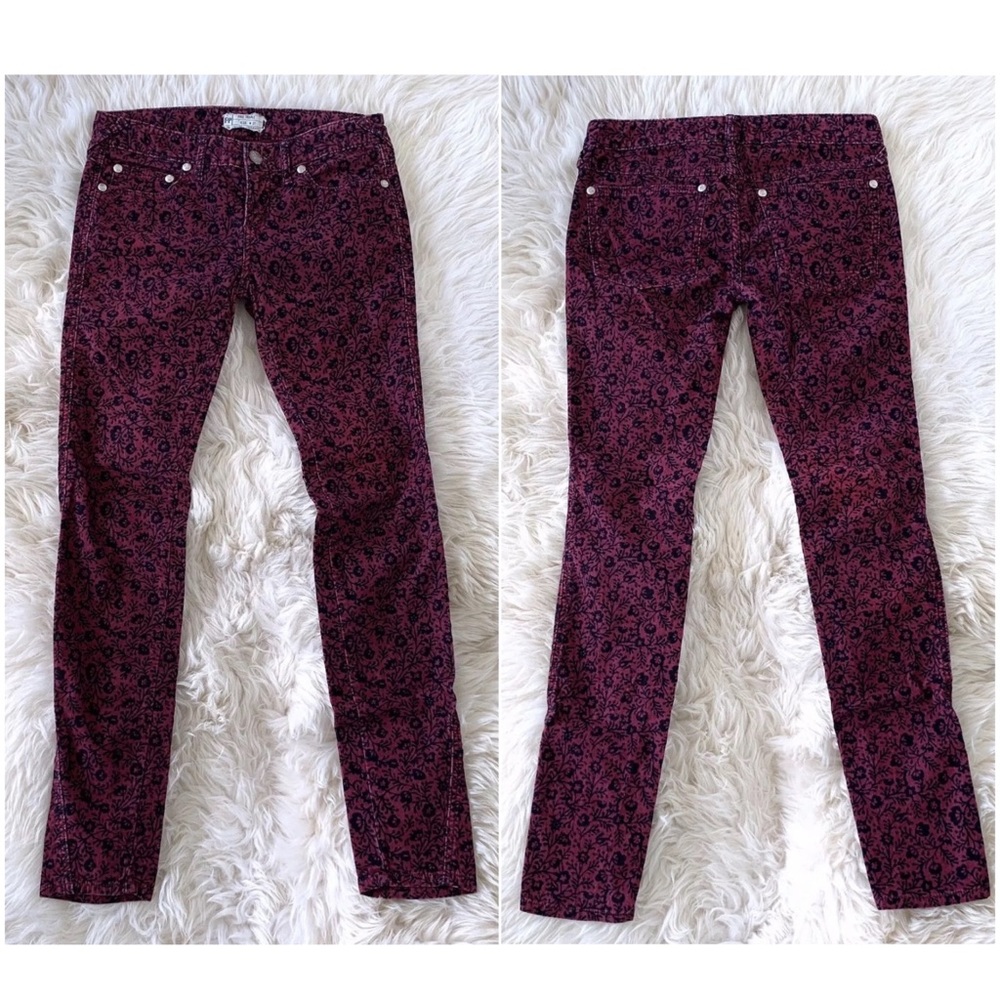 Free People Red Floral Print Skinny Corduroy Pants - Picture 4 of 8
